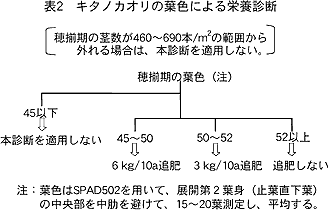 表2.キタノカオリの葉色による栄養診断