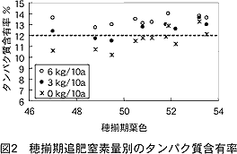 図2.穂揃期追肥窒素量別のタンパク質含有率
