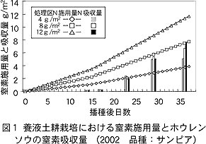 図1 養液土耕栽培における窒素施用量とホウレンソウの窒素吸収量