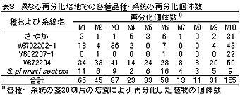 表3 異なる再分化培地での各種品種・系統の再分化個体数