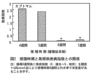 図2 接種時期と黒根病発病指数との関係