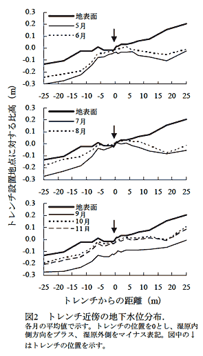 図2 トレンチ近傍の地下水位分布.