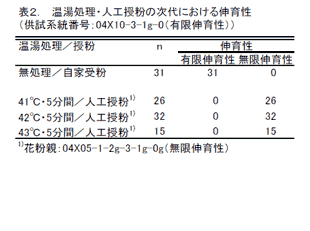 表2. 温湯処理・人工授粉の次代における伸育性