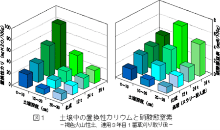 図1.土壌中の置換性カリウムと硝酸態窒素