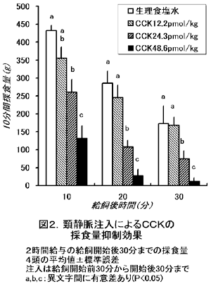 図2.頸静脈注入によるCCKの採食量抑制効果