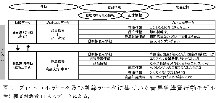 図1 プロトコルデータ及び動線データに基づいた青果物購買行動モデル