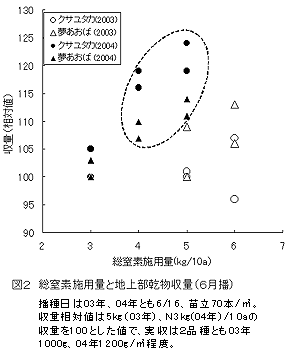 図2 総窒素施用量と地上部乾物収量