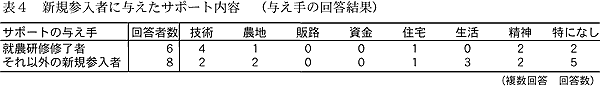 表4 新規参入者に与えたサポート内容
