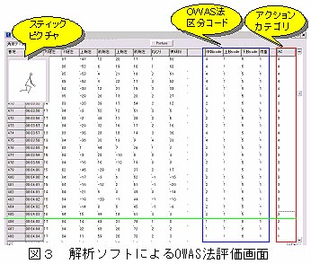 図3 解析ソフトによるOWAS法評価画面