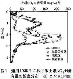 図1 連用10年目における土壌NO3-N含有量の鉛直分布