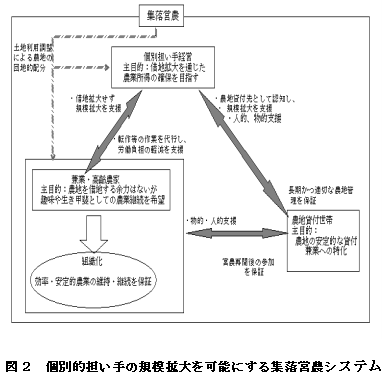 図2 個別的担い手の規模拡大を可能にする集落営農システム