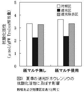 図3 夏季の遮光がホウレンソウの抗酸化活性に及ぼす影響