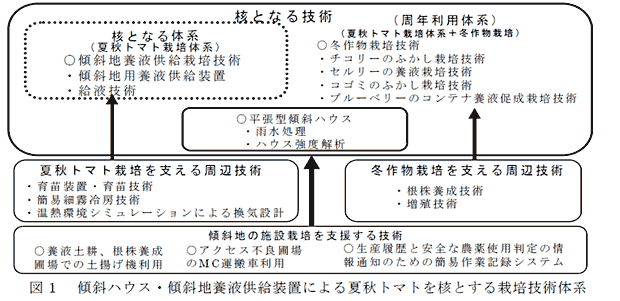 図1 傾斜ハウス・傾斜地養液供給装置による夏秋トマトを核とする栽培技術体系