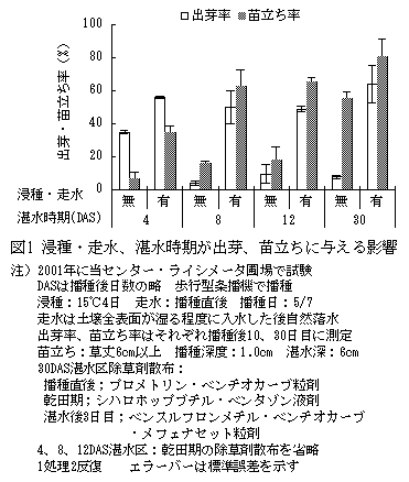 図1 浸種・走水、湛水時期が出芽、苗立ちに与える影響
