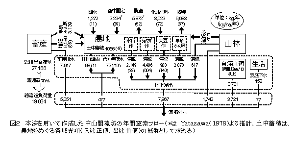 図2 本法を用いて作成した中山間流域の年間窒素フロー