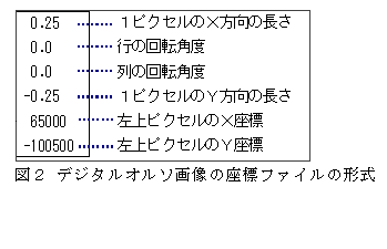 図2 デジタルオルソ画像の座標ファイルの形式
