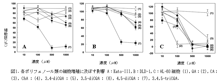図1. 各ポリフェノール類の細胞増殖に及ぼす影響