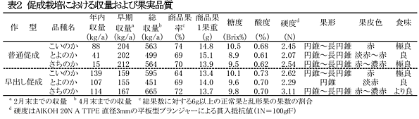 表2 促成栽培における収量および果実品質