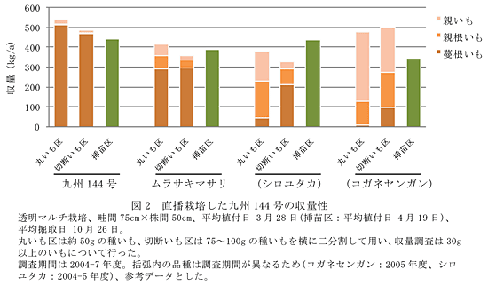 図2 直播栽培した九州144 号の収量性