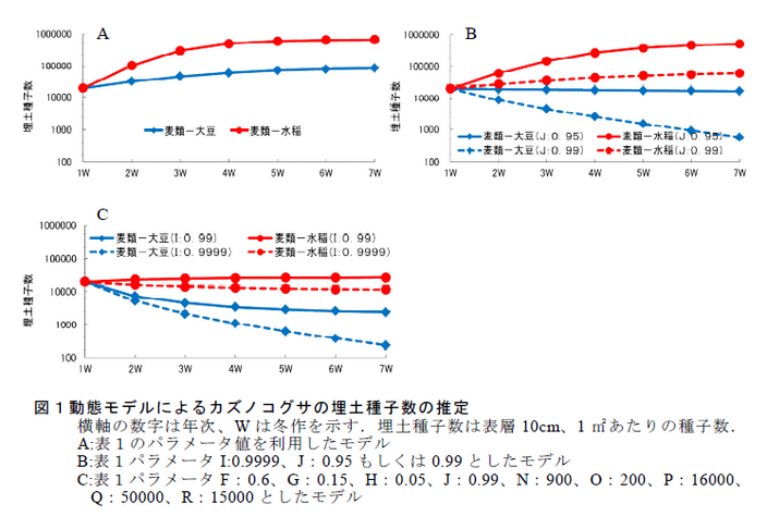 図1動態モデルによるカズノコグサの埋土種子数の推定