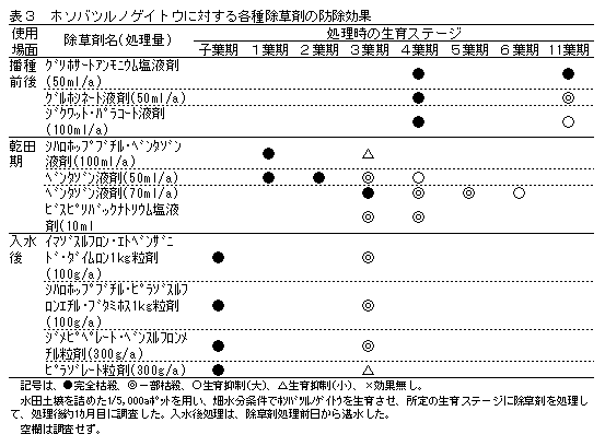 表3 ホソバツルノゲイトウに対する各種除草剤の防除効果