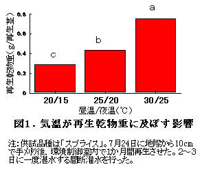 図1 .気温が再生乾物重に及ぼす影響