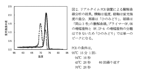 図2.リアルタイムPCR装置による融解曲線分析の結果。