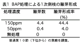 表1.BAP処理による1次側枝の腋芽形成