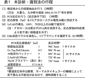 表1 本診断・識別法の行程