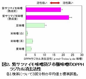 2.紫サツマイモ味噌及び市販味噌のDPPHラジカル消去活性