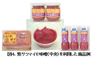 図4.紫サツマイモ味噌(中央)を利用した商品例