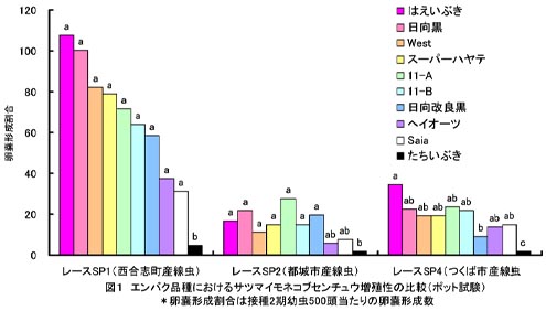 図1 エンバク品種におけるサツマイモネコブセンチュウ増殖性の比較