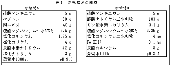 表1 新規培地の組成