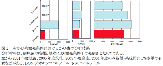 図1 赤かび病激発条件におけるかび毒の分析結果