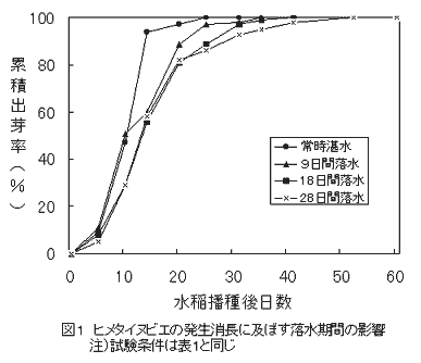 図1 ヒメタイヌビエの発生消長に及ぼす落水期間の影響