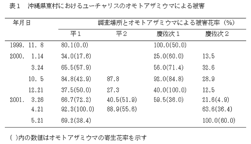 表1 沖縄県東村におけるユーチャリスのオモトアザミウマによる被害