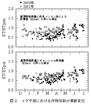 図2 イグサ田における作物係数の季節変化