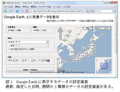 図1  Google Earthに表示するデータの設定画面
