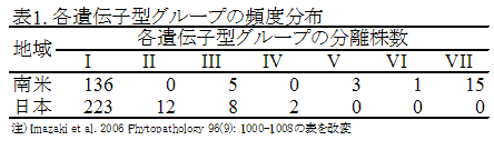 表1. 各遺伝子型グループの頻度分布