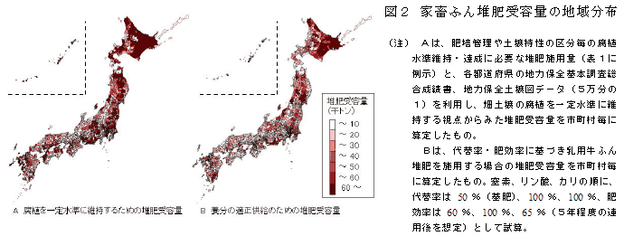 図2 家畜ふん堆肥受容量の地域分布