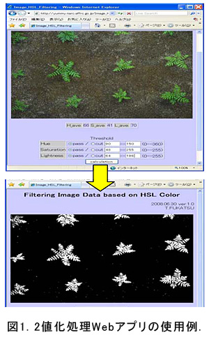 図1 2値化処理Webアプリの使用例.