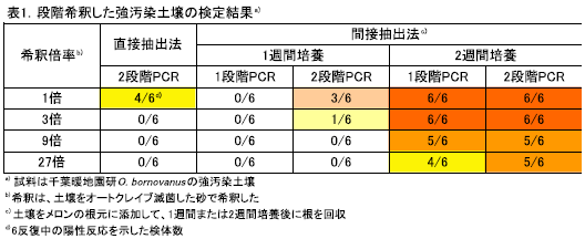 段階希釈した強汚染土壌の検定結果