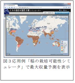 応用例「稲の栽培可能性シミ ュレータ」で最大収量予測を表示