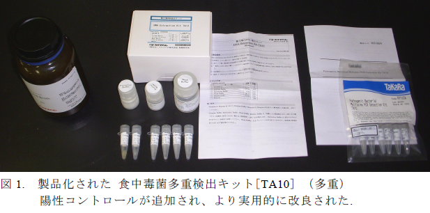 図1. 製品化された 食中毒菌多重検出キット[TA10] (多重)  陽性コントロールが追加され、より実用的に改良された.