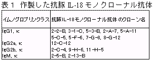 表1 作製した抗豚IL-18モノクローナル抗体