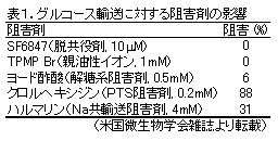 表1.グルコース輸送に対する阻害剤の影響