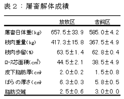 表2:屠畜解体成績