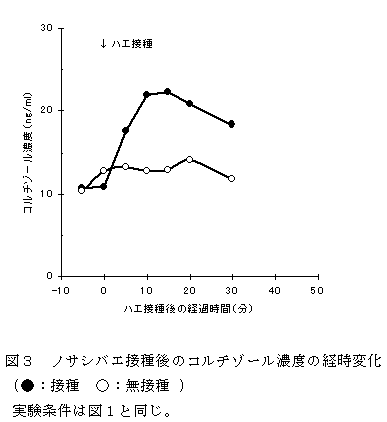 図3 ノサシバエ接種後のコルチゾール濃度の経時変化