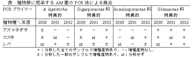 表 植物根に感染するAM 菌のPCR 法による検出