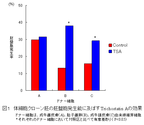 図1 体細胞クローン胚の胚盤胞発生能に及ぼすTrichostatin Aの効果